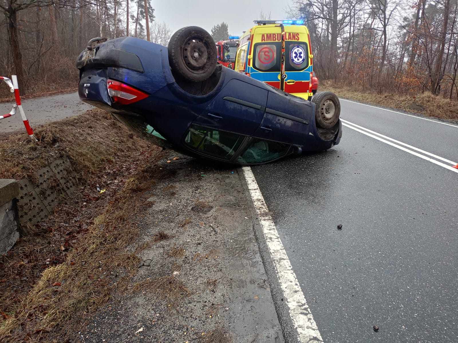 RUDY RYSIE. Na drogę wbiegło zwierzę, renault dachował. Pięć osób trafiło do szpitala