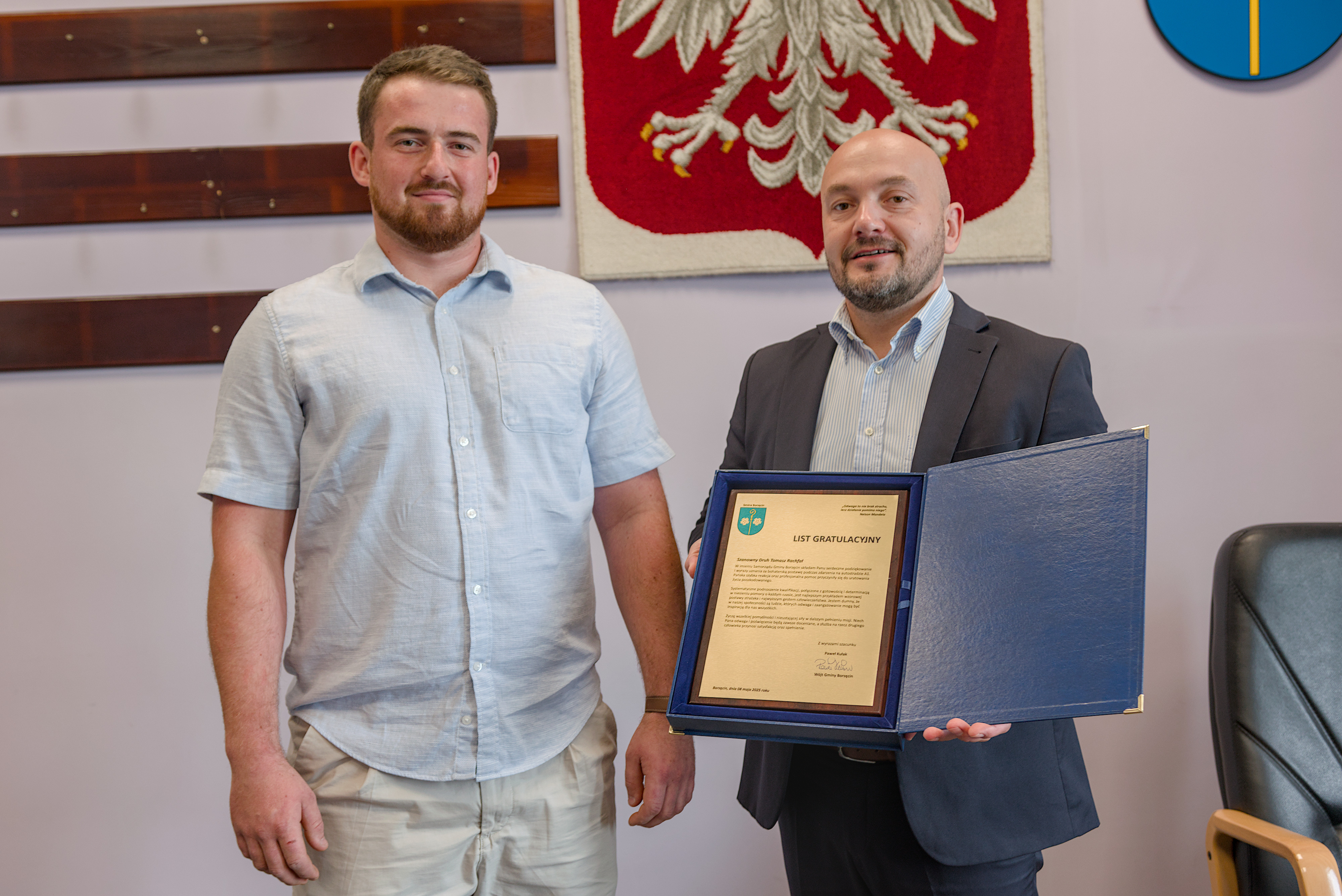 GMINA BORZĘCIN. Wyjątkowy gest odwagi! Podziękowanie dla druha Tomasza Rachfała