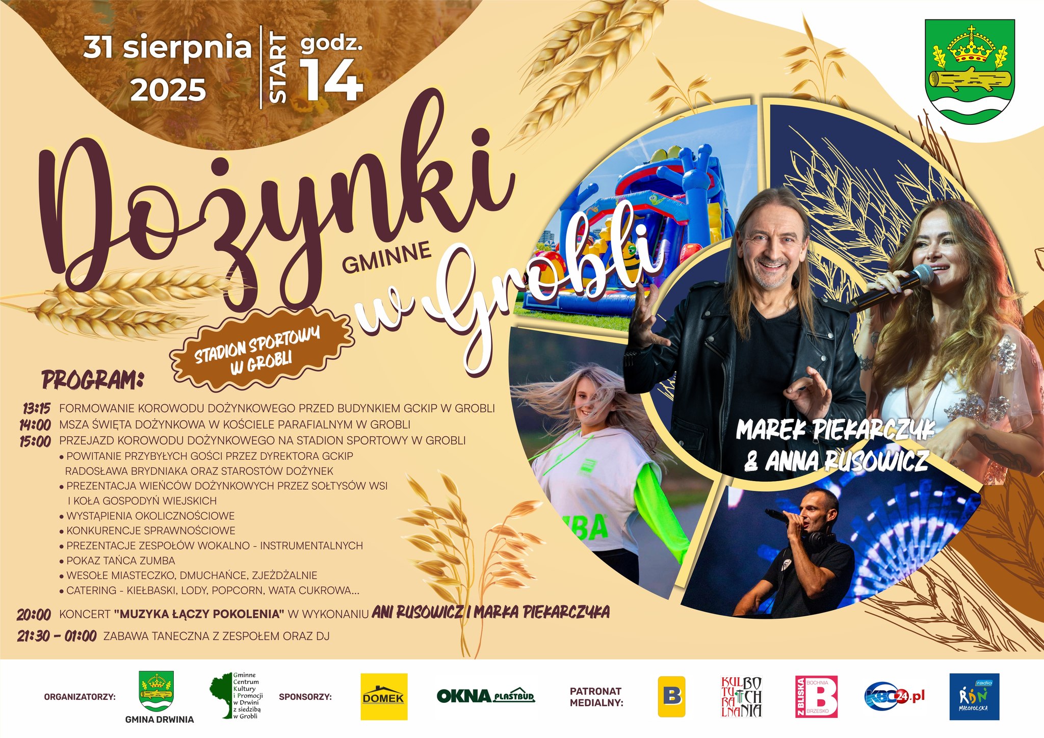 GMINA DRWINIA. Marek Piekarczyk i Ania Rusowicz wystąpią podczas Dożynek w Grobli