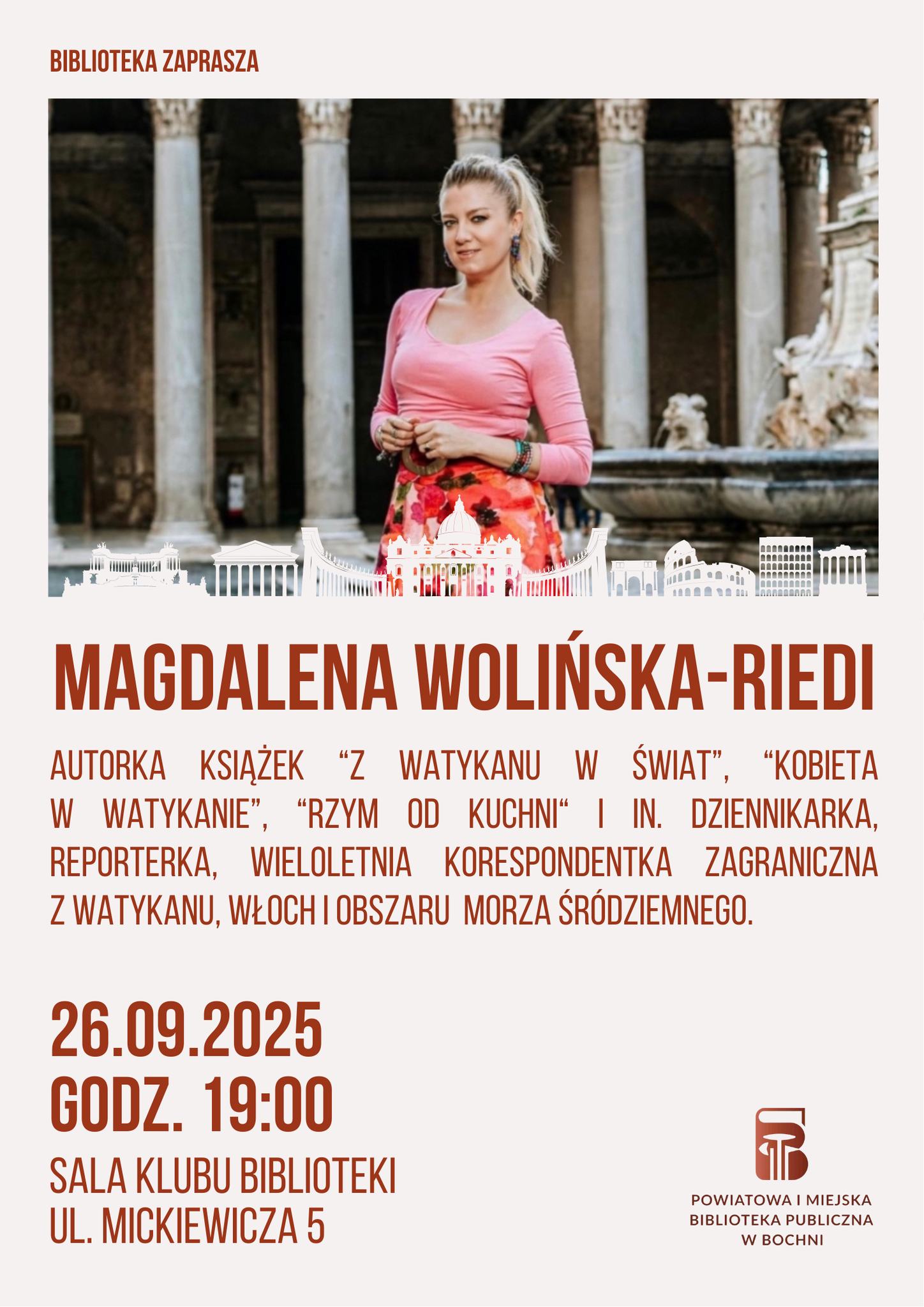 BOCHNIA. W piątek w bibliotece spotkanie z Magdaleną Wolińską-Riedi