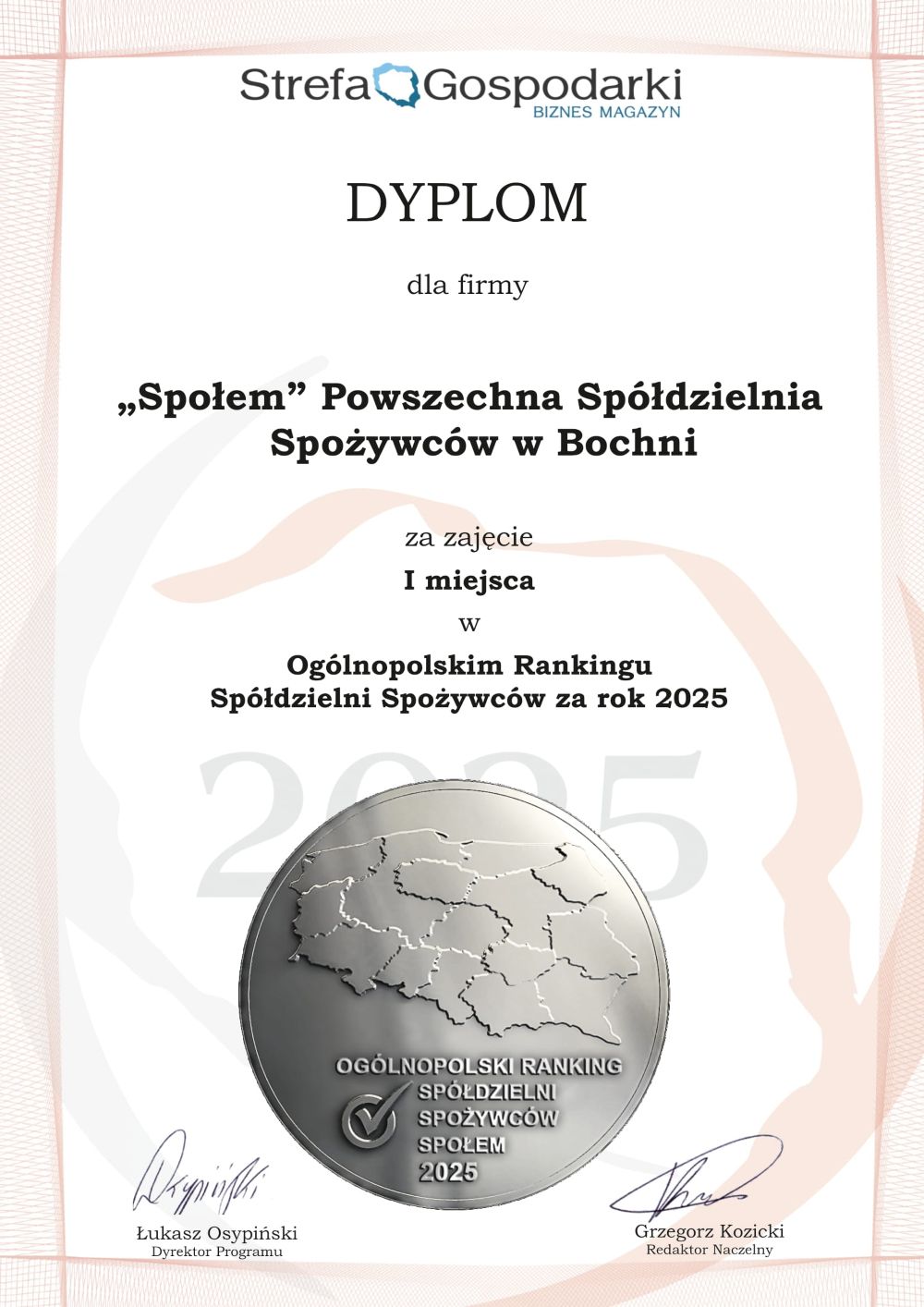 BOCHNIA. Społem PSS Bochnia po raz kolejny zajęła 1 miejsce w Ogólnopolskim Rankingu Najlepszych Spółdzielni Spożywców!