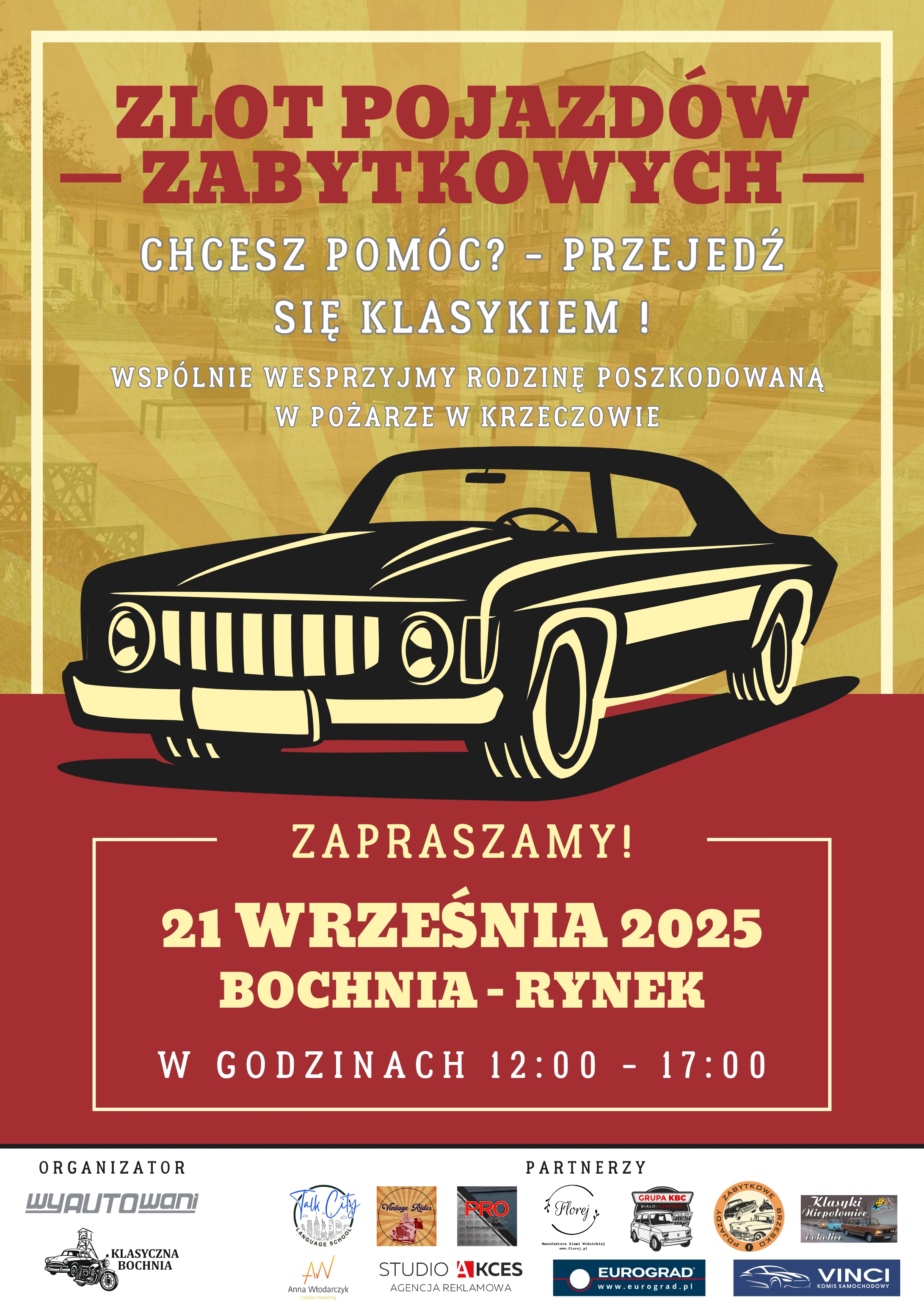 Zlot Zabytkowych Pojazdów w Bochni – pomoc rodzinie poszkodowanej w wyniku pożaru w Krzeczowie