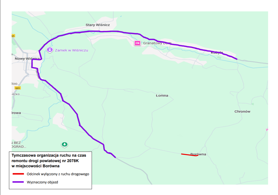 GMINA LIPNICA MUROWANA. Utrudnienia w ruchu – zamknięcie drogi powiatowej w Borównej [MAPA OBJAZDU]