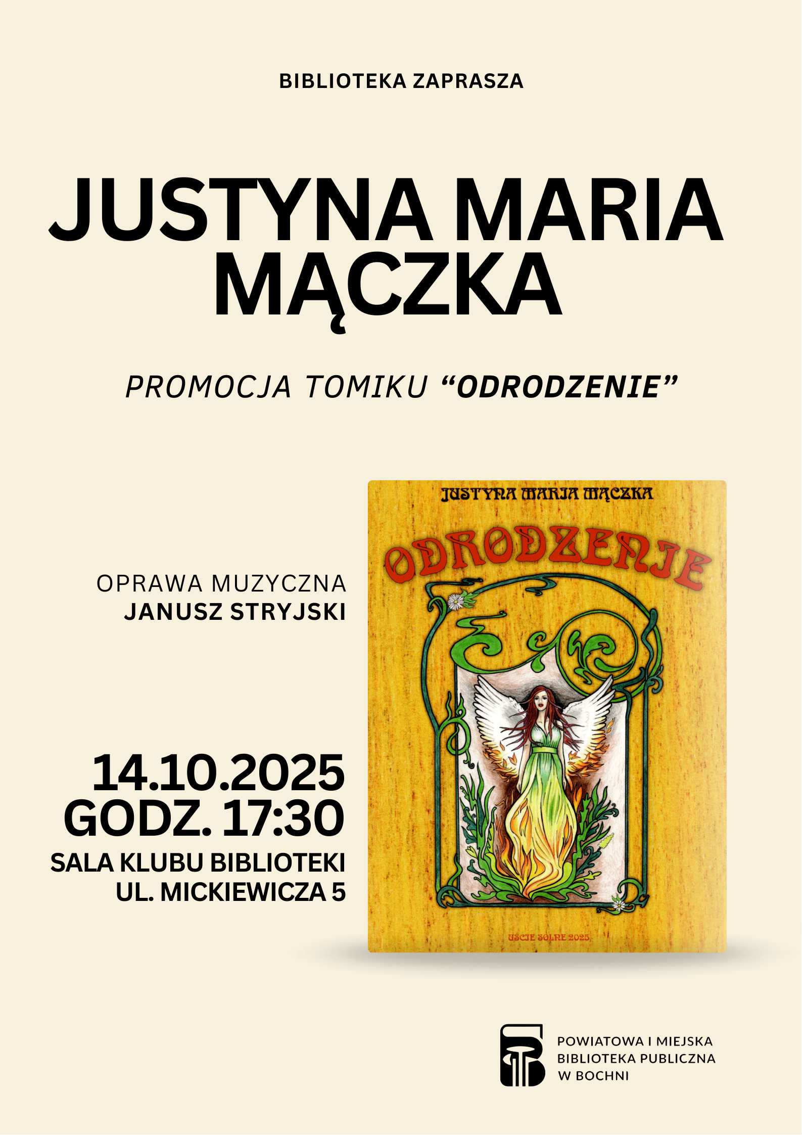 BOCHNIA. Spotkanie z Justyną Marią Mączką i promocja tomiku wierszy „Odrodzenie”