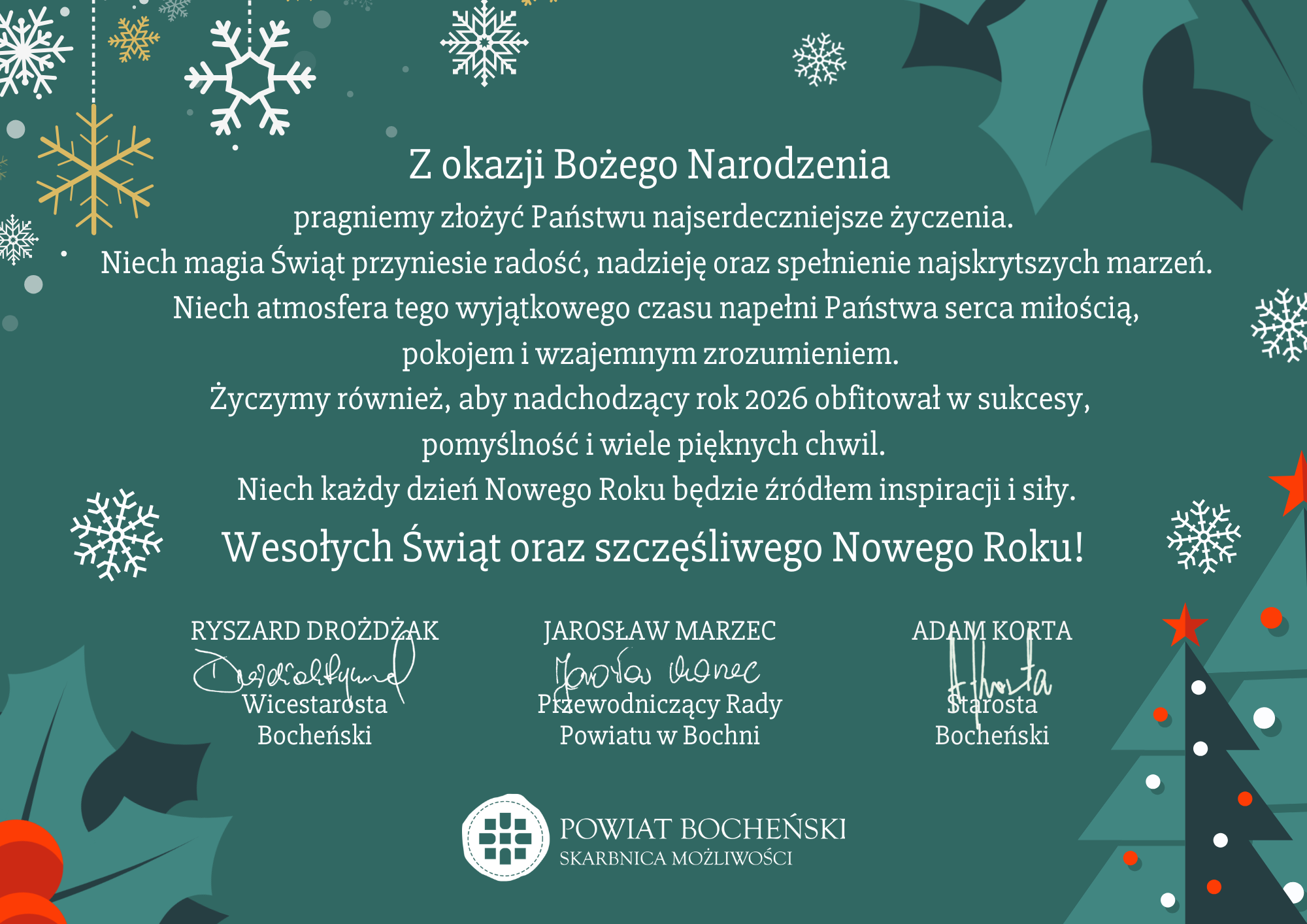 Życzenia Świąteczne od Władz Powiatu Bocheńskiego