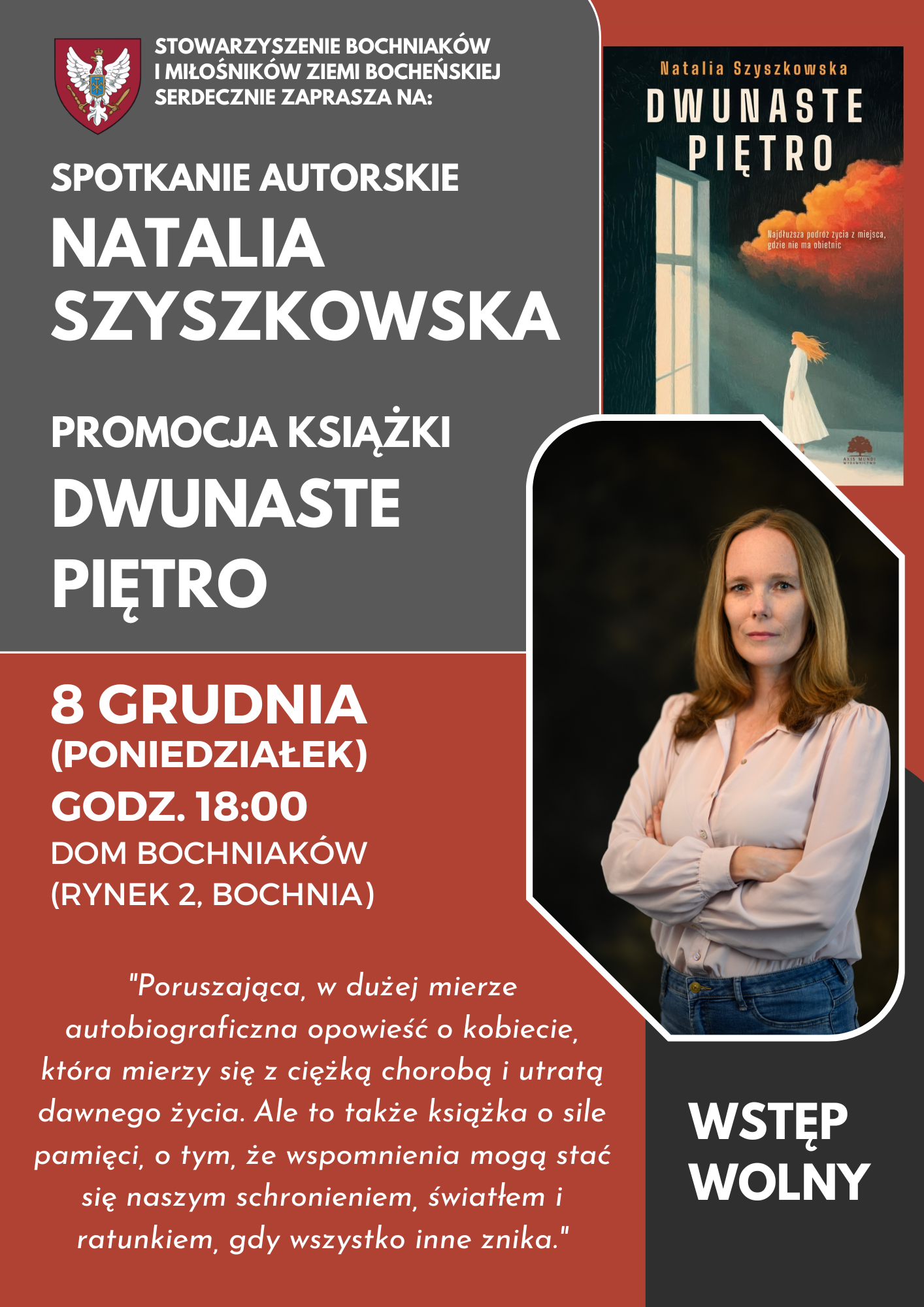 BOCHNIA. W poniedziałek w Domu Bochniaków spotkanie autorskie z Natalią Szyszkowską