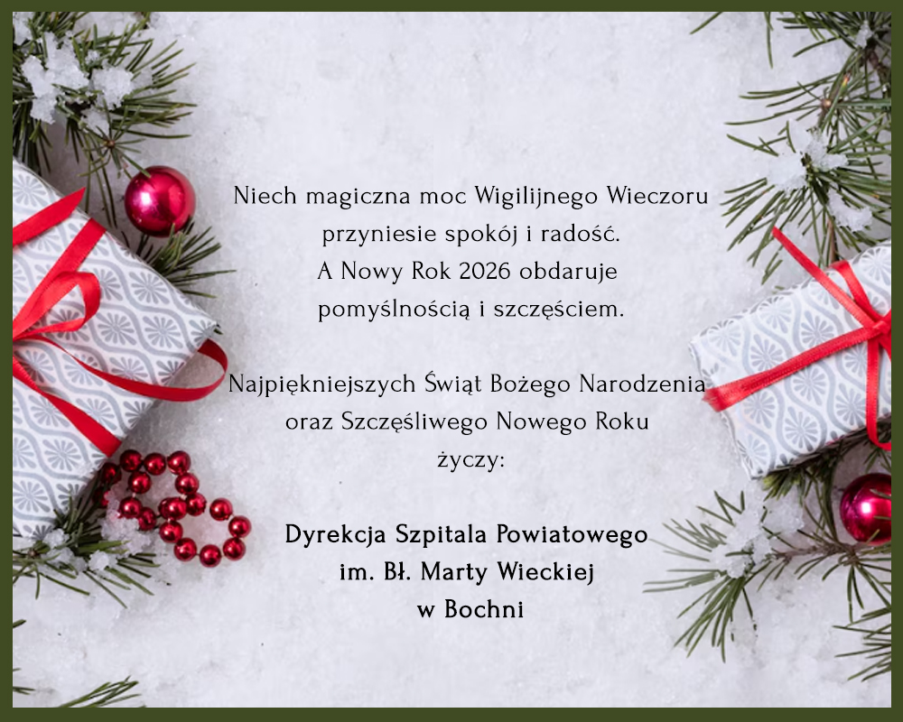 Życzenia świąteczne od dyrekcji Szpitala Powiatowego w Bochni