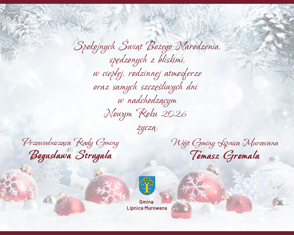 Życzenia Świąteczne od władz Gminy Lipnica Murowana