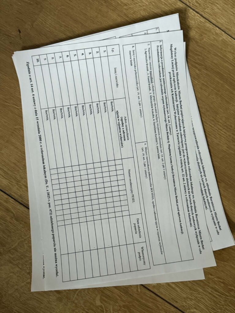 🔴BOCHNIA. Jedna osoba wycofała się z komitetu referendalnego. Komisarz Wyborczy w Tarnowie: nie ma to żadnego znaczenia