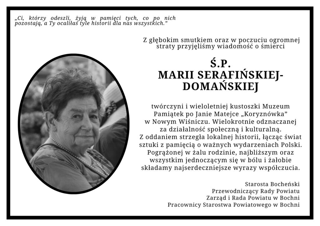 Kondolencje od Starosty Bocheńskiego, Przewodniczącego Rady Powiatu, Zarządu i Rady Powiatu i Pracowników Starostwa