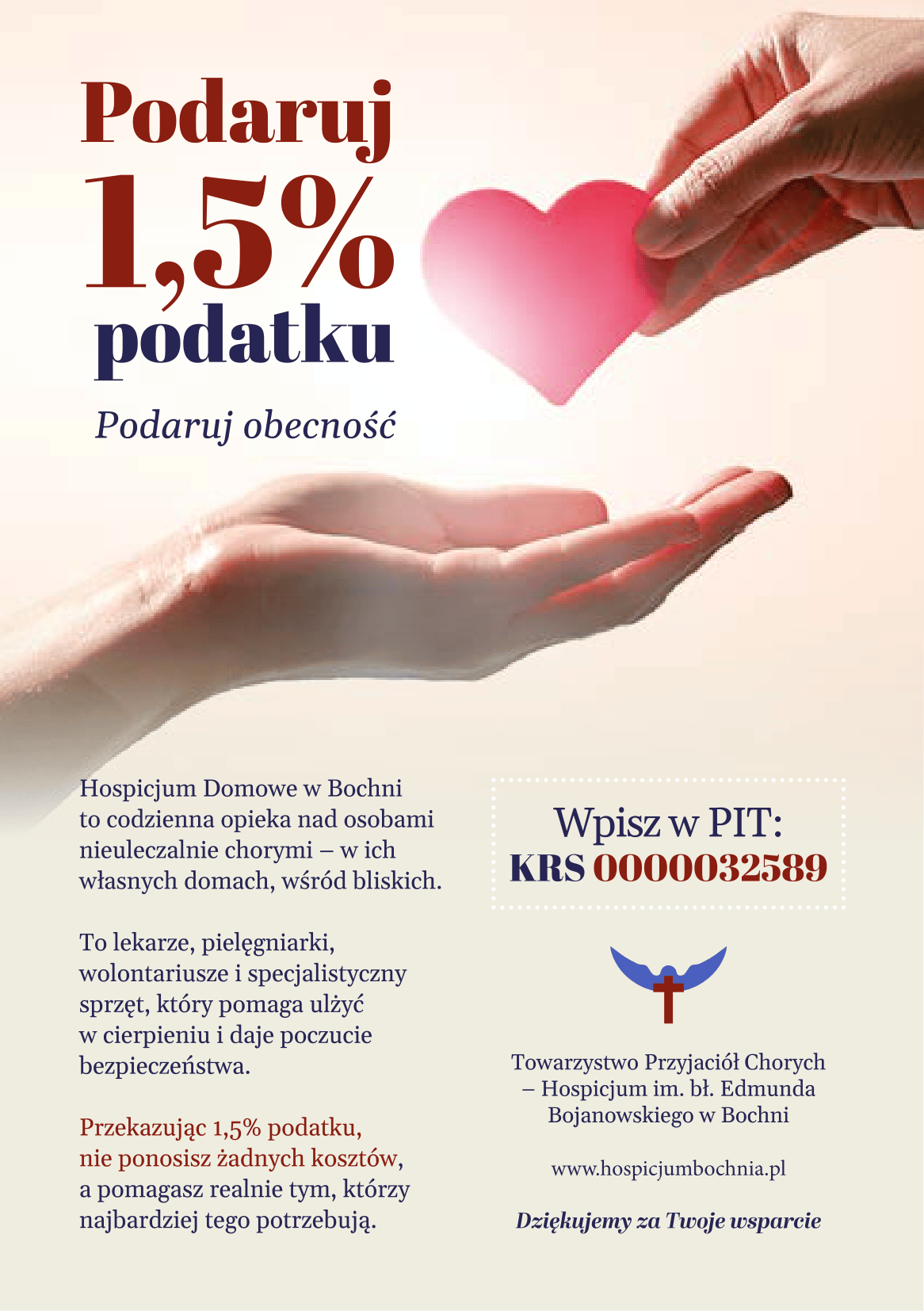 BOCHNIA. 1,5% podatku – obecność, która daje ulgę. Hospicjum Domowe w Bochni prosi o wsparcie.
