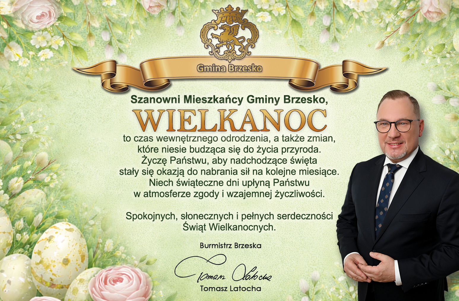 Życzenia świąteczne od Tomasza Latochy Burmistrza Brzeska