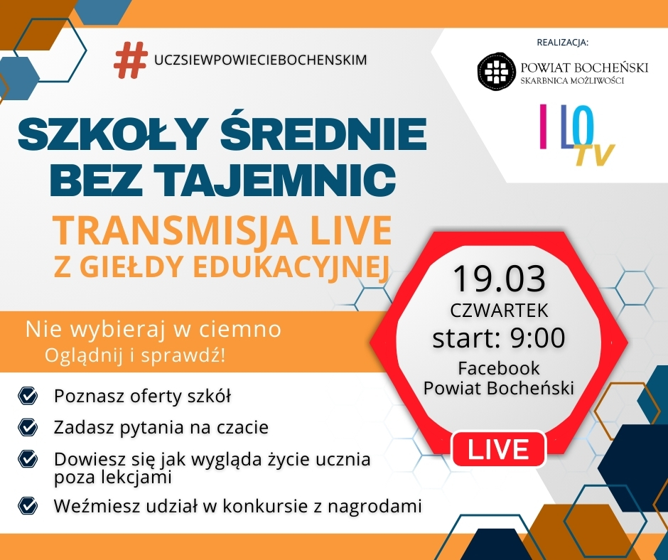 POWIAT BOCHEŃSKI. Szkoły średnie bez tajemnic – transmisja live z Giełdy Edukacyjnej