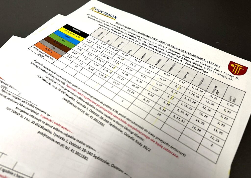 BOCHNIA. Rusza dystrybucja harmonogramów i worków na odpady w Bochni. Śmieci będą odbierane w dwóch terminach!