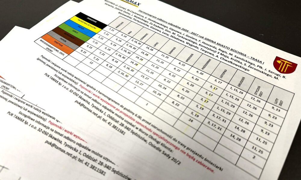 BOCHNIA. Rusza dystrybucja harmonogramów i worków na odpady w Bochni. Śmieci będą odbierane w dwóch terminach!