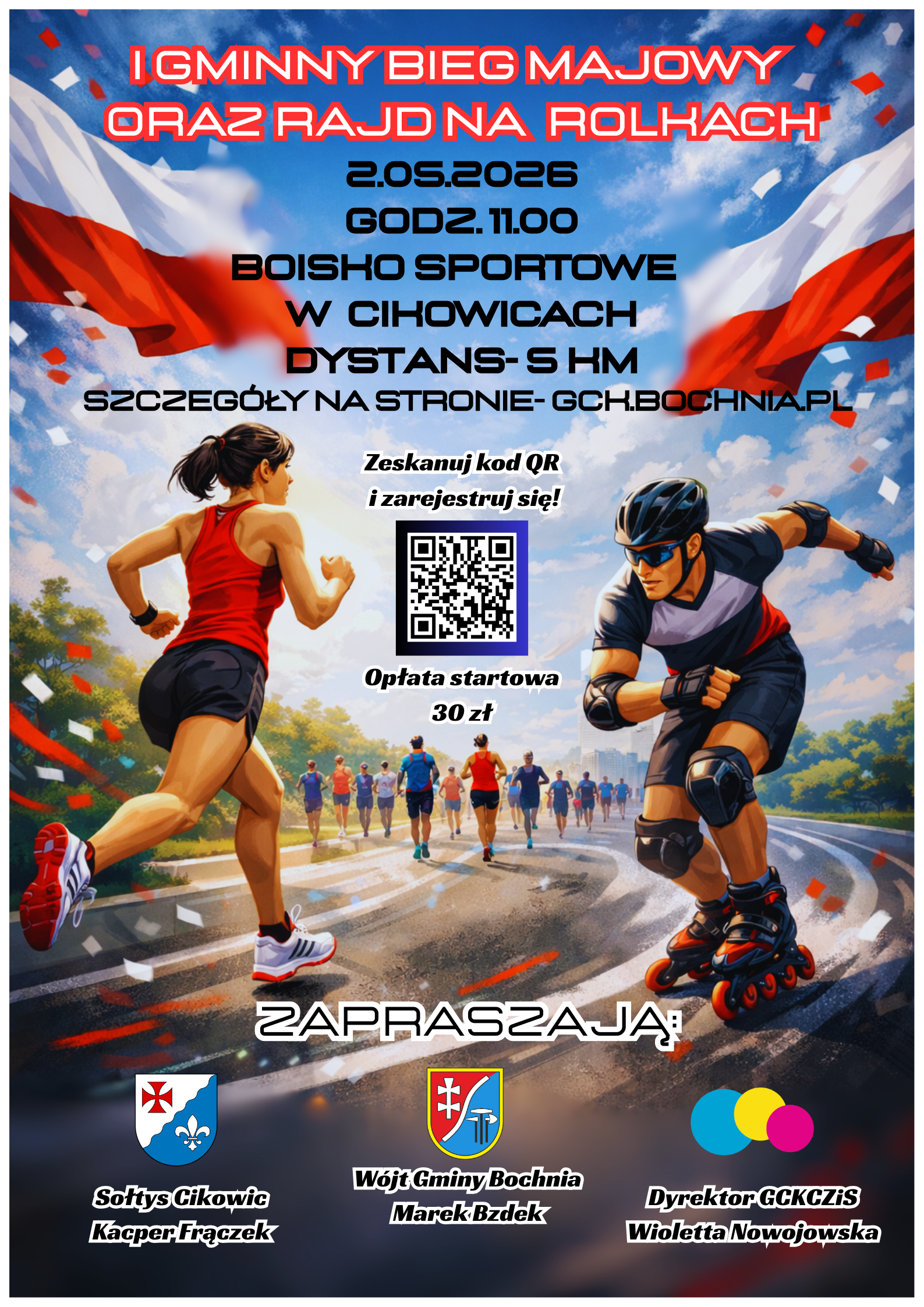 GMINA BOCHNIA. Ruszyły zapisy na I Gminny Bieg Majowy oraz Rajd na Rolkach