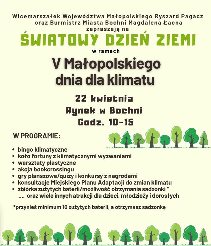 BOCHNIA. W środę Światowy Dzień Ziemi w Bochni. Co w programie?