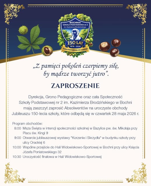 BOCHNIA. W czwartek obchody Jubileuszu 150-lecia Szkoły Podstawowej nr 2