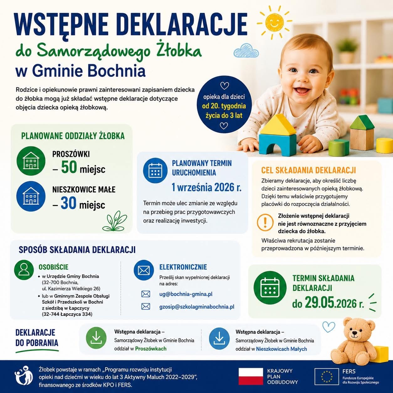 Informacja w sprawie naboru do żłobka w Nieszkowiach Małych i Proszówkach