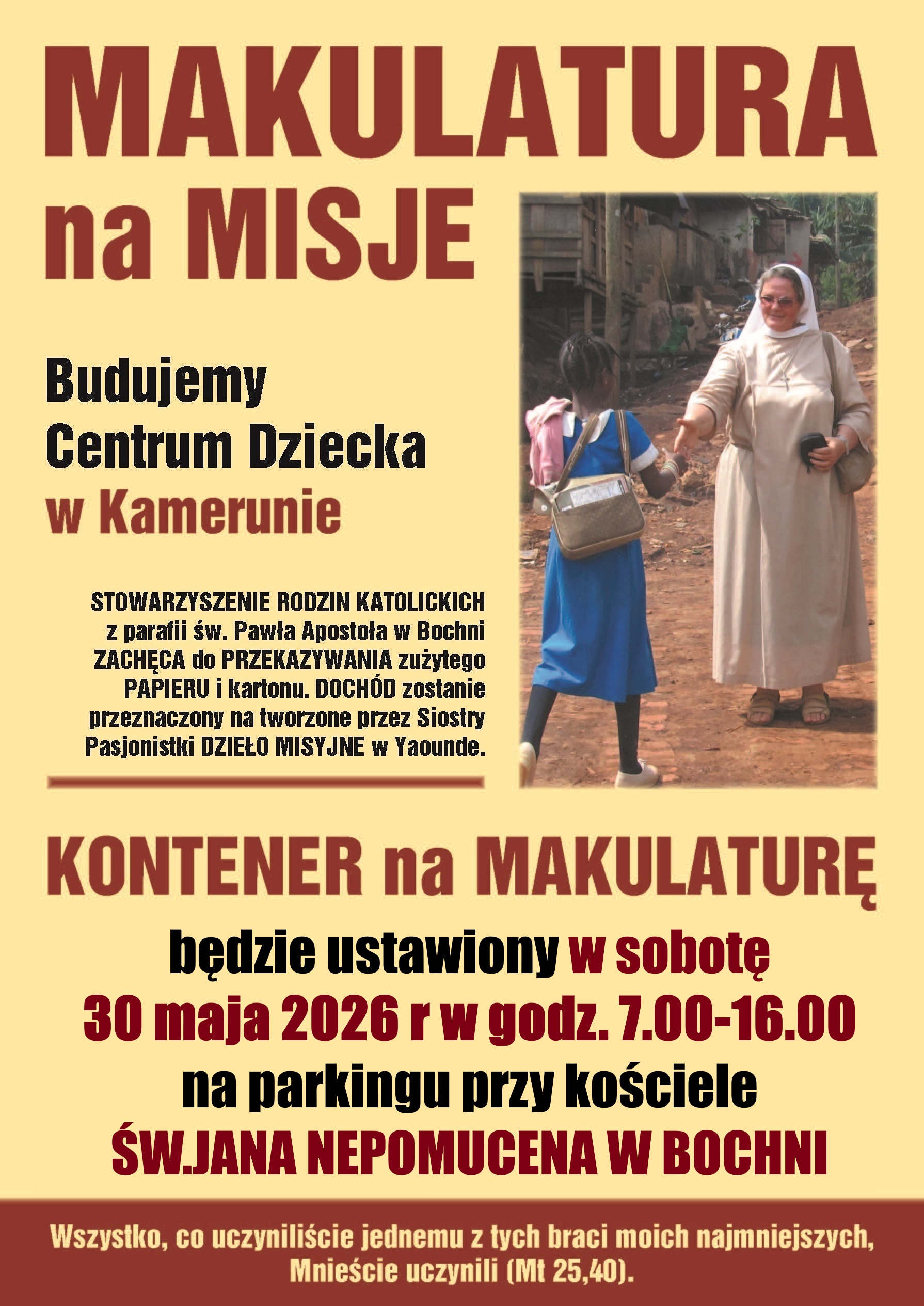 BOCHNIA. Kolejna zbiórka „Makulatury na misje”. Tym razem przy kościele św. Jana Nepomucena