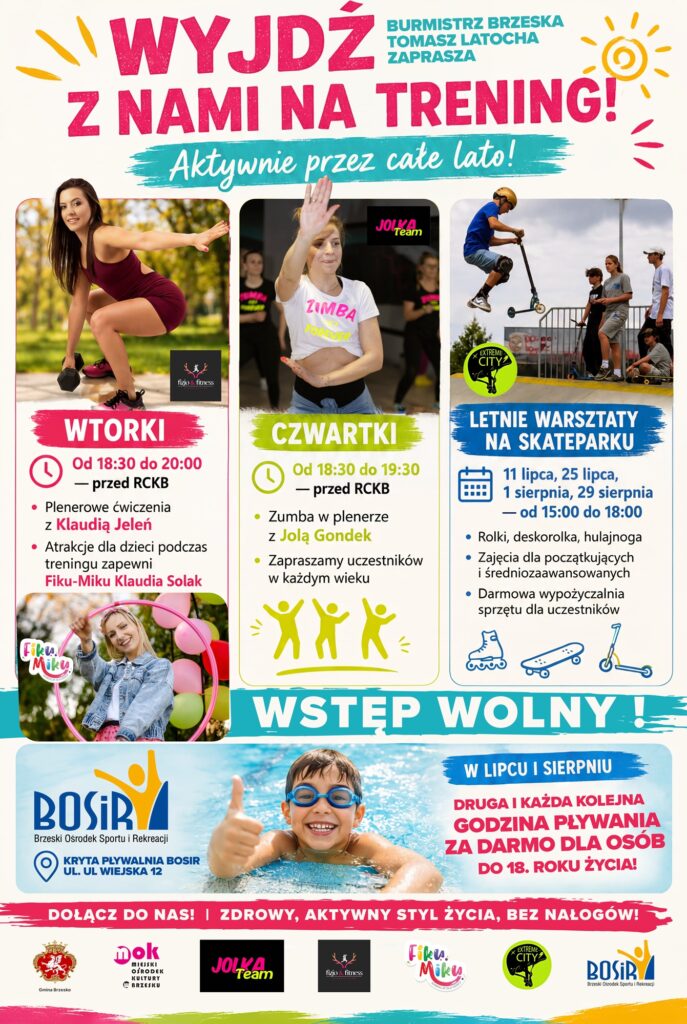 BRZESKO. Plenerowe wakacyjne treningi: ćwiczenia, zumba i zajęcia w skateparku