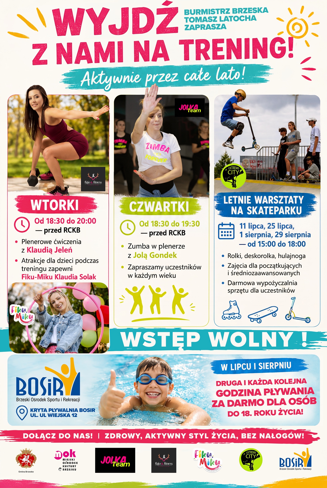 BRZESKO. Plenerowe wakacyjne treningi: ćwiczenia, zumba i zajęcia w skateparku