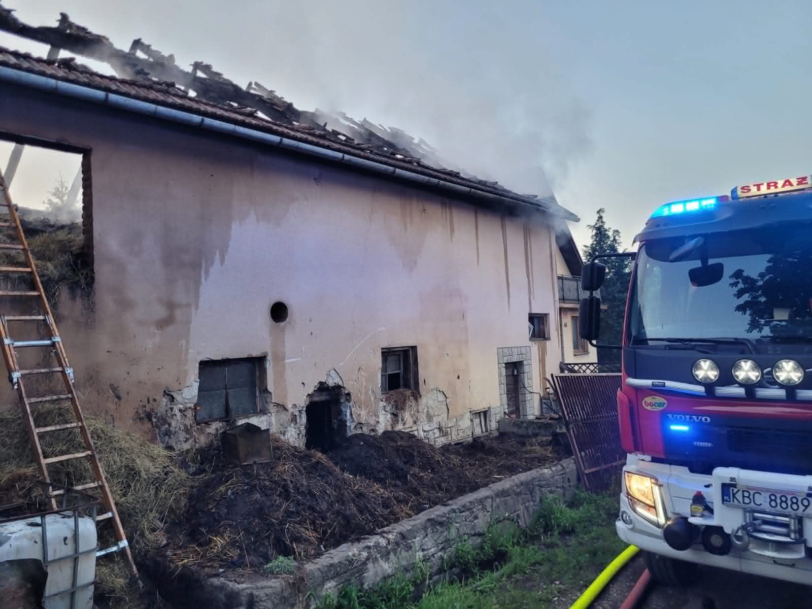 STARY WIŚNICZ. W nocy spaliły się dwa budynki gospodarcze. Pożar gasiło kilkudziesięciu strażaków [ZDJĘCIA]