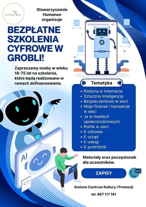 GMINA DRWINIA. Bezpłatne szkolenia cyfrowe. Pierwsze już dziś