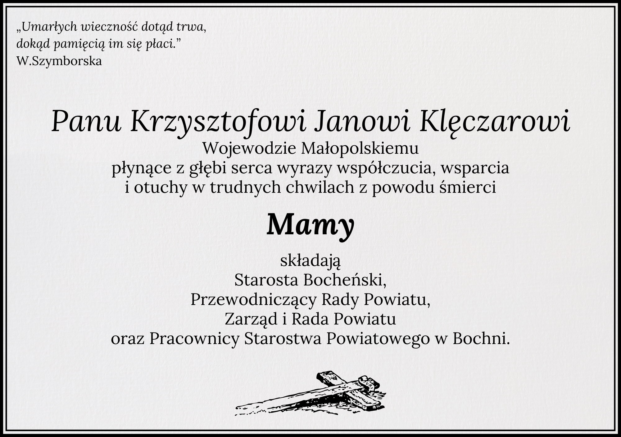 Kondolencje od władz Powiatu Bocheńskiego
