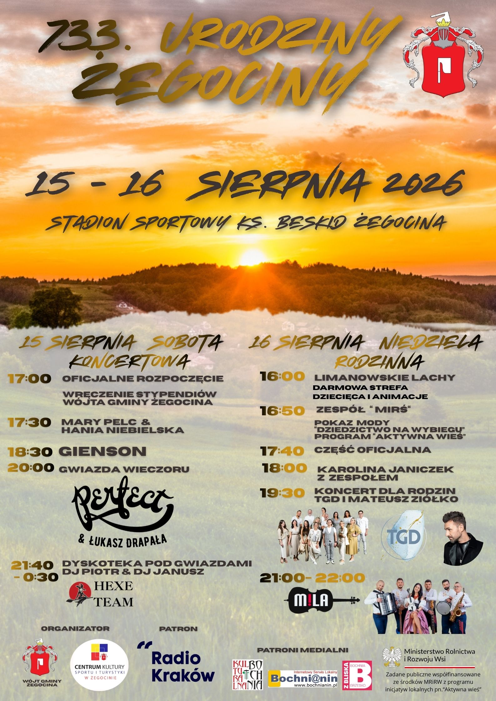 ŻEGOCINA. Już w ten weekend Urodziny Żegociny i koncert zespołu Perfect, ale też Mateusza Ziółko [PROGRAM]
