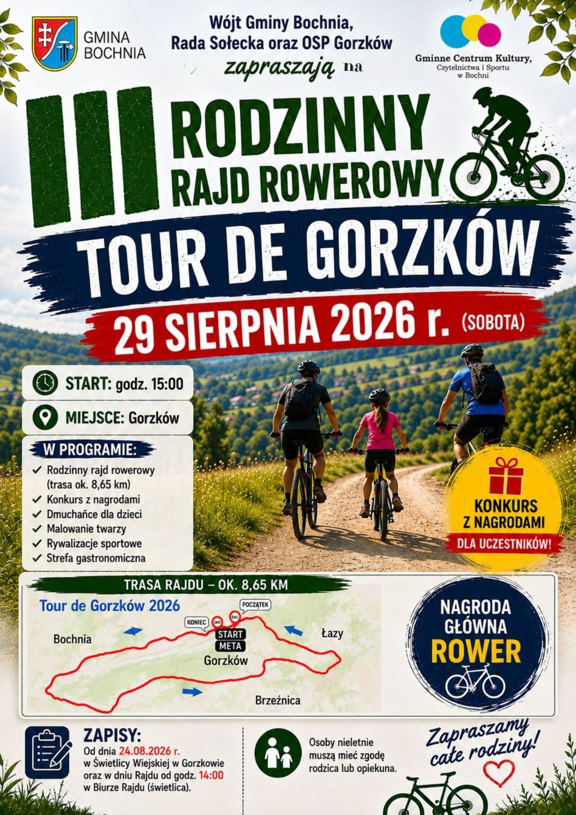 GMINA BOCHNIA. W sobotę III Rodzinny Rajd Rowerowy Tour de Gorzków