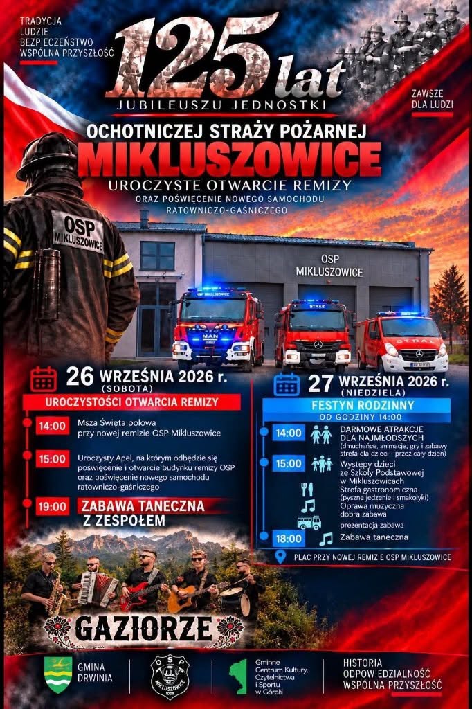GMINA DRWINIA. Już w najbliższy weekend wielkie święto OSP Mikluszowice