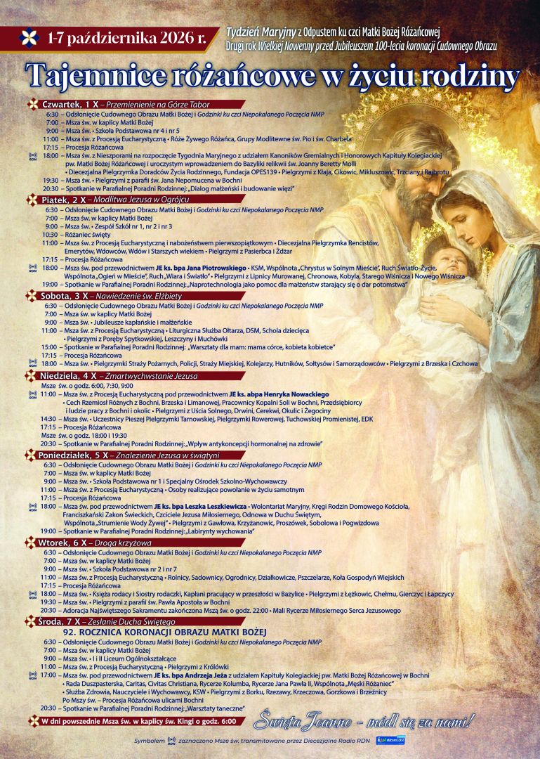 BOCHNIA. Tydzień Maryjny z Odpustem ku czci Matki Bożej Różańcowej [PROGRAM]