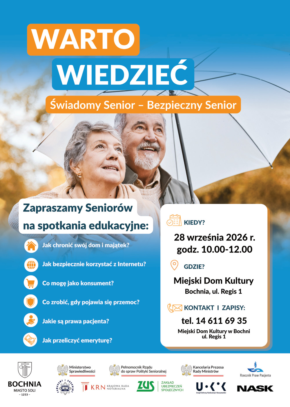 BOCHNIA. Świadomy Senior – Bezpieczny Senior. Ruszyły zapisy na spotkanie