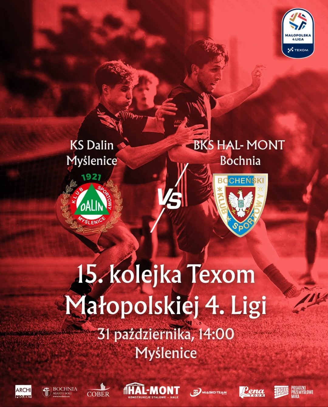 PIŁKA NOŻNA: Hit w Myślenicach! KS Dalin podejmie BKS Hal-Mont Bochnia w ramach 15. kolejki Texom Małopolskiej IV Ligi!